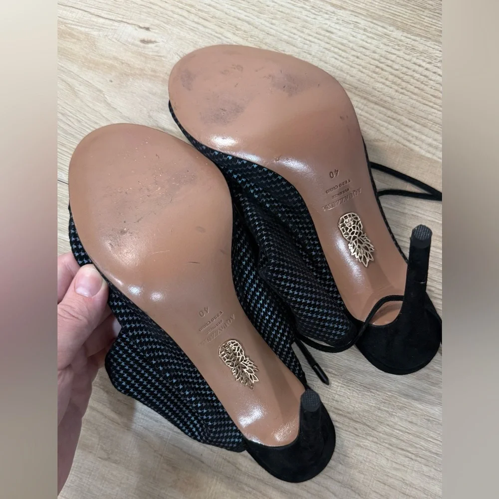 Aquazzura Black and Blue Houndstooth Heels - Picture 6 of 8